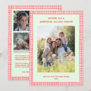 Cartão De Festividades Chic Gingham Christmas Pink Green Personagem 5 Fot