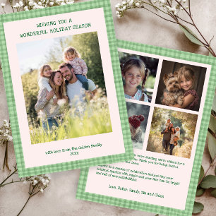 Cartão De Festividades Chic Gingham Christmas Pink Green Personagem 5 Fot