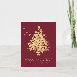 Cartão De Festividades Chic Golden Hearts Christmas Tree Burgundy Red