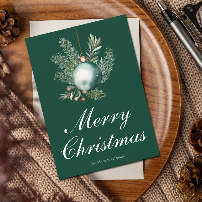 Cartão De Festividades Chic Green Merry Christmas Ornament Non Photo (Criador carregado)