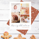 Cartão De Festividades Chic Minimalist 4 Photo Collage Feliz Natal<br><div class="desc">Compartilhe a alegria da temporada com este Cartão de Natal de Colagem de 4 Fotos. Chic manuscrito "Feliz Natal" agarra o fundo enquanto uma divertida coleção de fotos captura suas lembranças queridas. O verso apresenta cor castanho-de-caramelo com pão de gengibre com pontos brancos desenhados à mão representando a neve. Personalize-o...</div>
