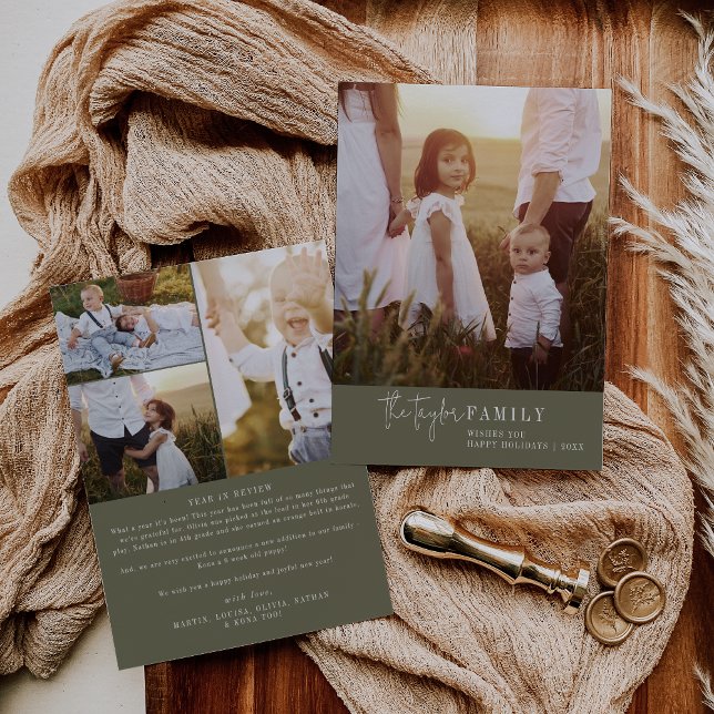 Cartão De Festividades Chic Moderno | Ano da Fotografia da Família Verde  (Criador carregado)