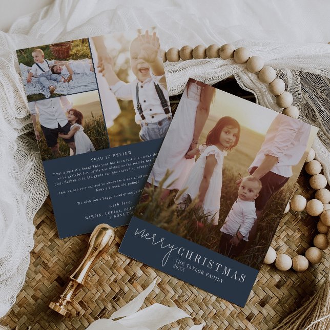 Cartão De Festividades Chic Moderno | Ano de Foto de Natal em Marinho em  (Criador carregado)