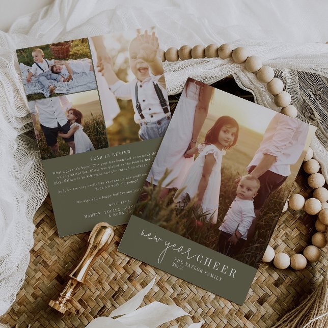 Cartão De Festividades Chic Moderno | Ano de Fotografia Verde em Revisão (Criador carregado)