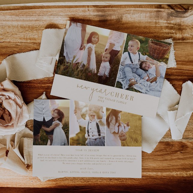 Cartão De Festividades Chic Moderno | Colagem de Fotos Dourada Notícias d (Criador carregado)