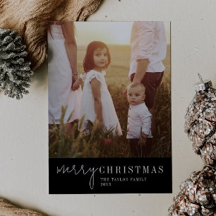 Cartão De Festividades Chic Moderno Foto de Natal Preta