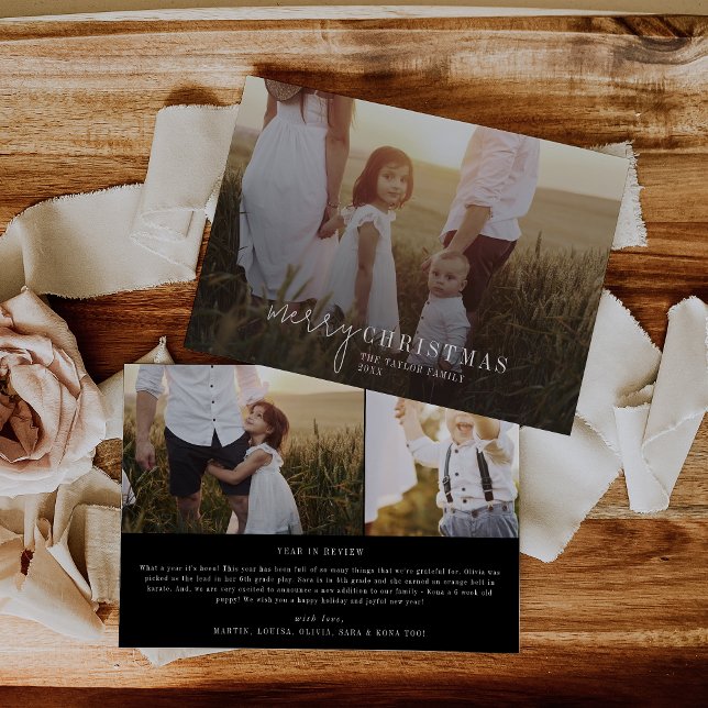 Cartão De Festividades Chic Moderno | Foto preta Sobreposição Notícias de (Criador carregado)