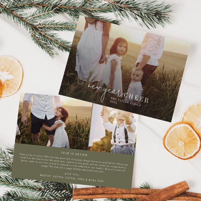 Cartão De Festividades Chic Moderno | Green Photo Overlay Notícias do Ano (Criador carregado)