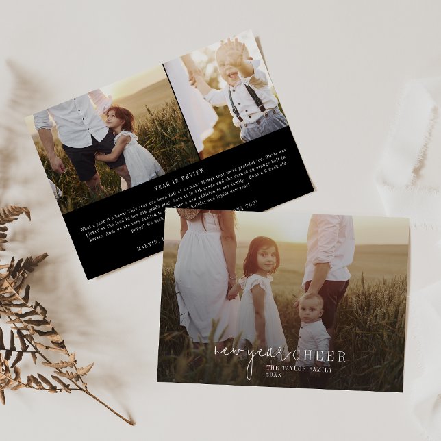 Cartão De Festividades Chic Moderno | Preto Sobreposição de Fotos Novas N (Criador carregado)