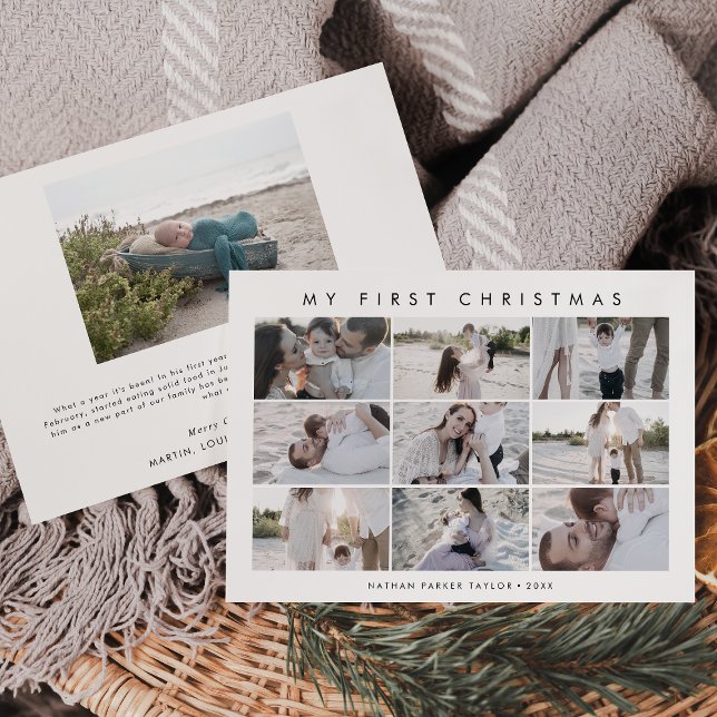 Cartão De Festividades Chic My First Christmas 10 Baby Photo Collage (Criador carregado)
