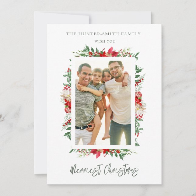 Cartão De Festividades Chic Photo Classic Merriest Christmas Poinsettias (Frente)