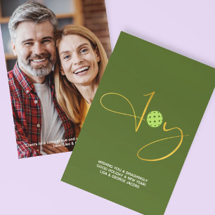 Cartão De Festividades Chic Pickleball "Joy" Foto de Natal Verde