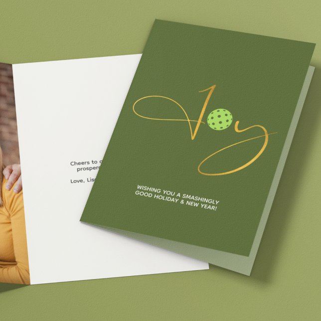 Cartão De Festividades Chic Pickleball "Joy" Foto de Natal Verde (Criador carregado)