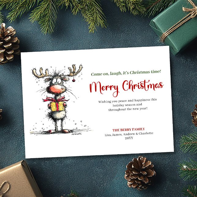 Cartão De Festividades Chic Quirky Reindeer Christmas Greeting Card (Chic Quirky Reindeer Christmas Greeting Card)