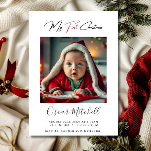 Cartão De Festividades Chic Red My First Christmas Baby Photo Simple