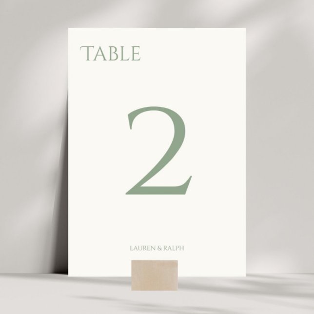 Cartão De Festividades Chic Sage Green & Ivory WedTable Number Card (Criador carregado)