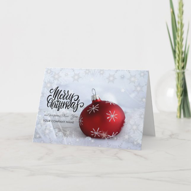 Cartão De Festividades Chic Snowflakes, Red Christmas Ball Company (Frente)