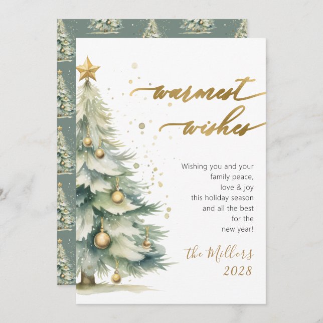 Cartão De Festividades Chic Warm Deseja Dourado Script Árvore de Natal (Frente/Verso)