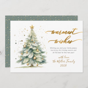 Cartão De Festividades Chic Warm Deseja Dourado Script Árvore de Natal