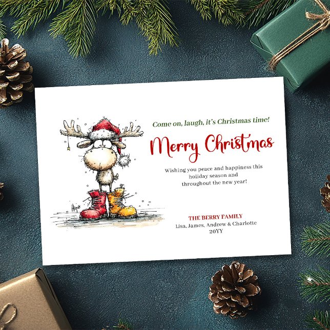 Cartão De Festividades Chic Whimsical Reindeer Holiday Greeting Card (Chic Whimsical Reindeer Holiday Greeting Card)