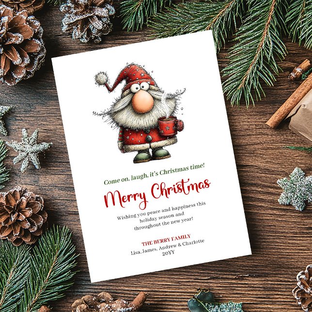 Cartão De Festividades Chic Whimsical Santa Classic Festive Greeting Card (Chic Whimsical Santa Classic Festive Greeting Card)