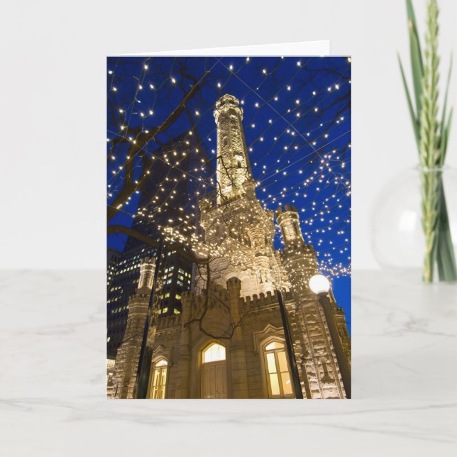 Cartão De Festividades Chicago, Illinois, torre de água velha com feriado (Frente)