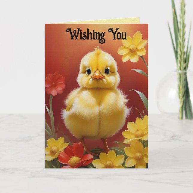 Cartão De Festividades Chick With Flowers Easter Card (Frente)