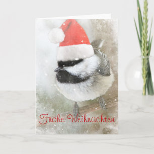 Cartão De Festividades Chickadee do papai noel de Frohe Weihnachten