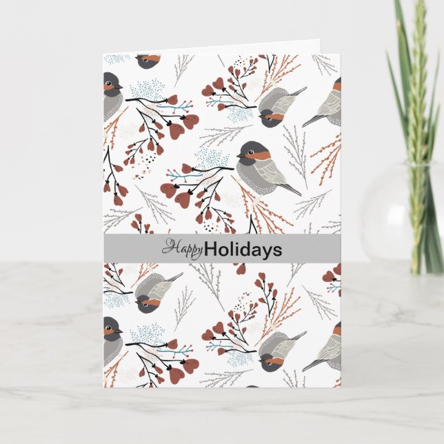 Cartão De Festividades Chickadee Hearts Winter (Frente)