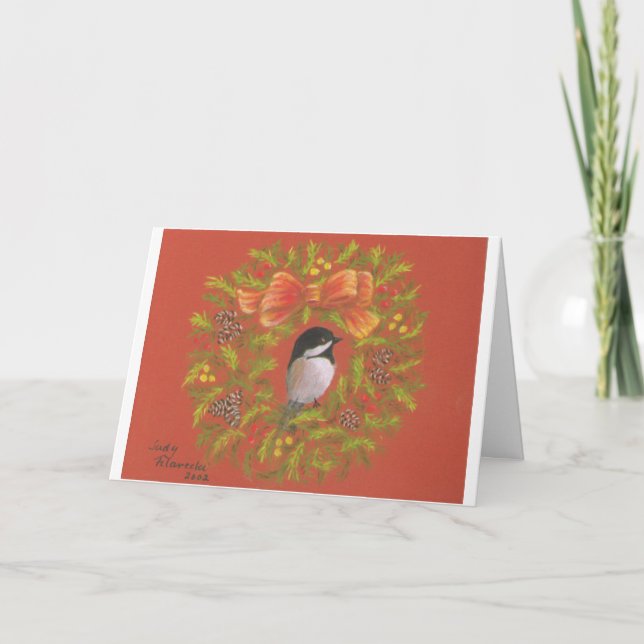 Cartão De Festividades Chickadee Holiday Greeting Card (Frente)