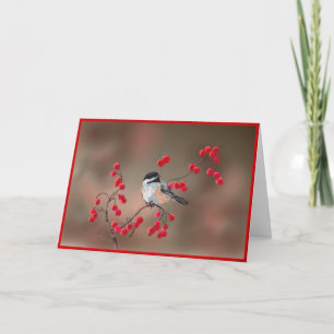 Cartão De Festividades CHICKADEE & RED BERRIES por SHARON SHARPE
