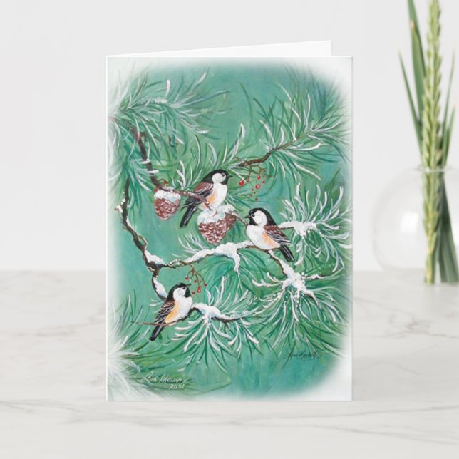 Cartão De Festividades Chickadees and Pine Card (Frente)