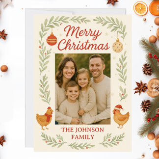 Cartão De Festividades Chicken Photo Customizable Christmas Card