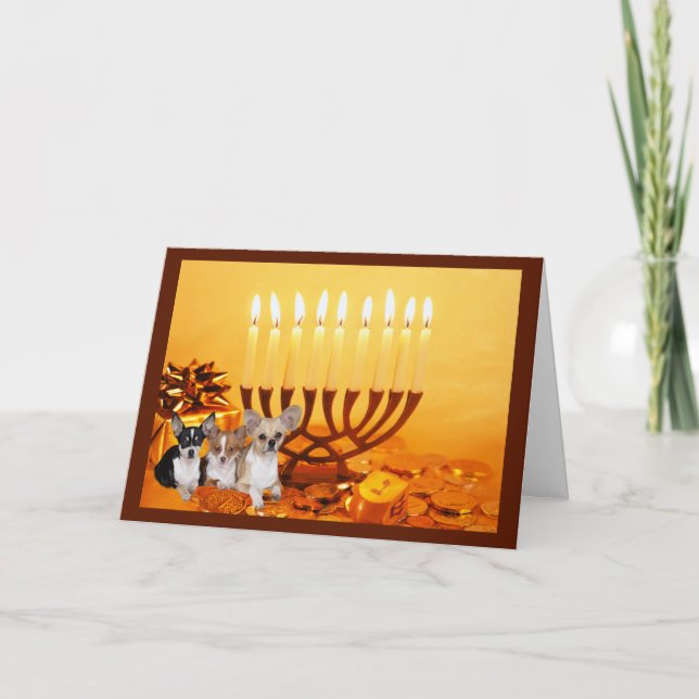 Cartão De Festividades Chihuahua Chanukah Card Menorah1 (Frente)