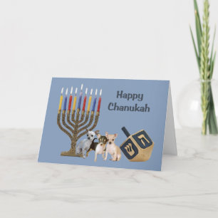 Cartão De Festividades Chihuahua Chanukah Card Menorah Dreidel3
