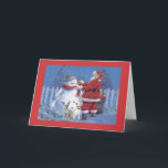 Cartão De Festividades Chihuahua Christmas Card Santa and Snowman<br><div class="desc">Remembering family and friends during the holiday season is a wonderful way to keep in touch with the people you love and care about. I created these dog holiday cards with love and care and I am sure anyone who loves dogs will be delighted to receive them. You do have...</div>