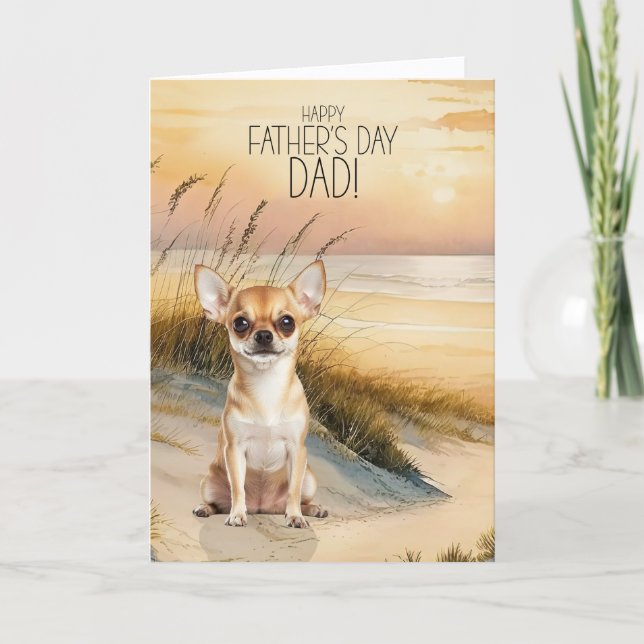 Cartão De Festividades Chihuahua Dog Sunset Beach Father's Day (Frente)