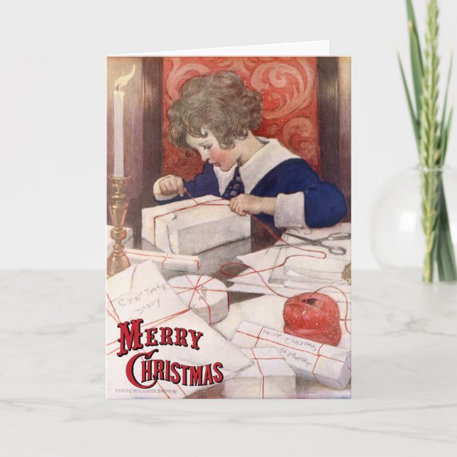 Cartão De Festividades Child Wrapping Presents by Jessie Willcox Smith (Frente)