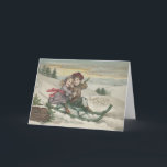 Cartão De Festividades Children Sledding Christmas Tree Snow Winter<br><div class="desc">Time to celebrate the holidays. This vintage Christmas print depicts children sledding. Snow and evergreen trees abound.</div>