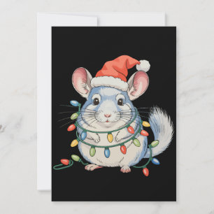 Cartão De Festividades Chinchila Chapéu do Papai Noel Luzes de Natal