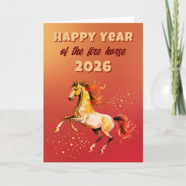 Cartão De Festividades Chinese Happy Year of the Fire Horse 2026  (Frente)