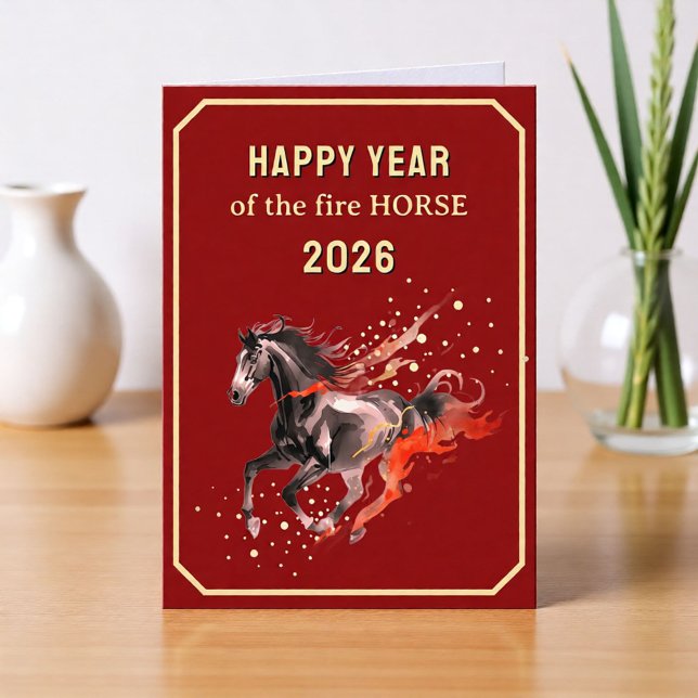 Cartão De Festividades Chinese Happy Year of the Fire Horse 2026  (Criador carregado)