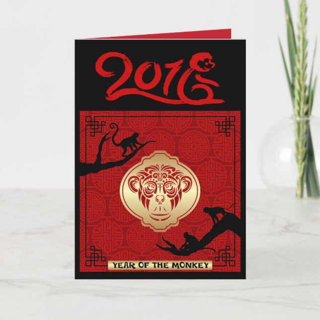 Cartão De Festividades Chinese New Year 2016 Monkey Card Blank Inside (Frente)