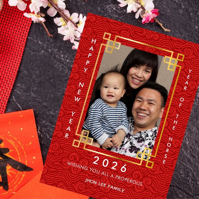 Cartão De Festividades Chinese New Year 2026 Horse Photo Holiday Card (Criador carregado)