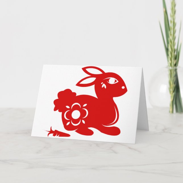 CARTÃO DE FESTIVIDADES CHINESE ZODIAC RABBIT PAPERCUT ILLUSTRATION (Frente)
