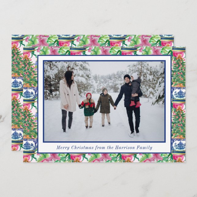 Cartão De Festividades Chinoiserie Ginger Jar - Foto da Árvore de Natal (Frente/Verso)
