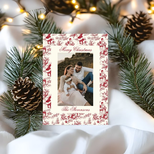 Cartão De Festividades Chinoiserie Toile De Jouy Festive Photo Christmas (Criador carregado)