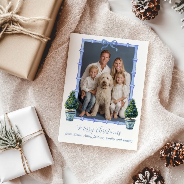 Cartão De Festividades Chinoiserie Topiary Tree Christmas Holiday Card (Chinoiserie Topiary Tree Photo Holiday Card)