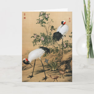 Cartão De Festividades Chinoiserie Vintage Grous de Coroa Vermelha & Rosa