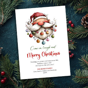 Cartão De Festividades Chique e Divertido Papai Noel Desenho à Mão Vermel